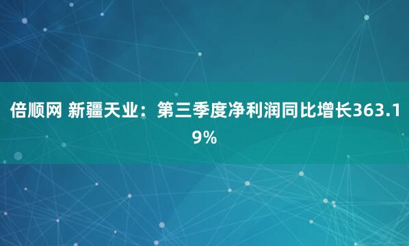 倍顺网 新疆天业:第三季度净利润同比增长363.19%