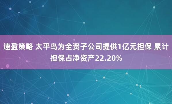 速盈策略 太平鸟为全资子公司提供1亿元担保 累计担保占净资产22.20%
